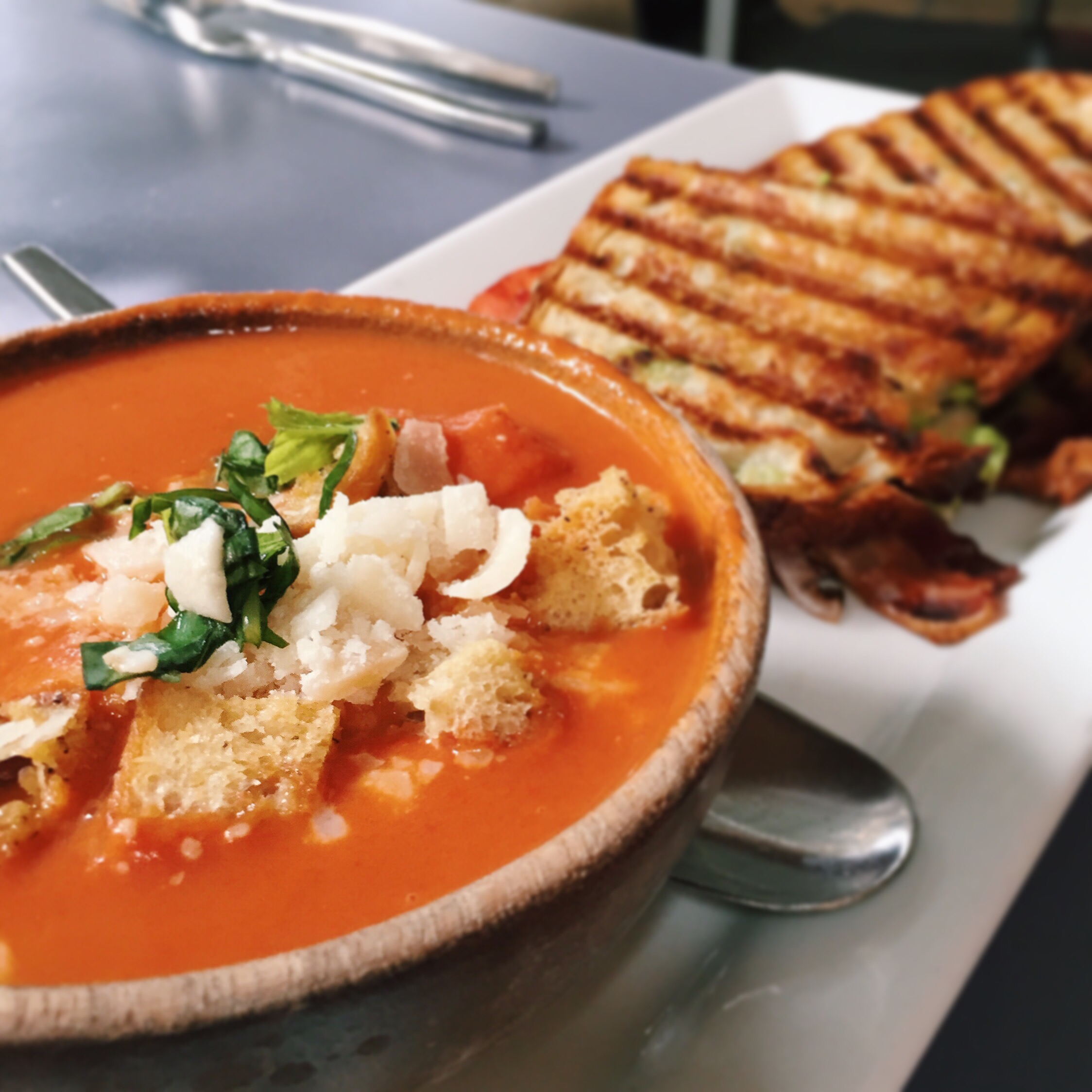 BLT grilled cheese with tomato soup