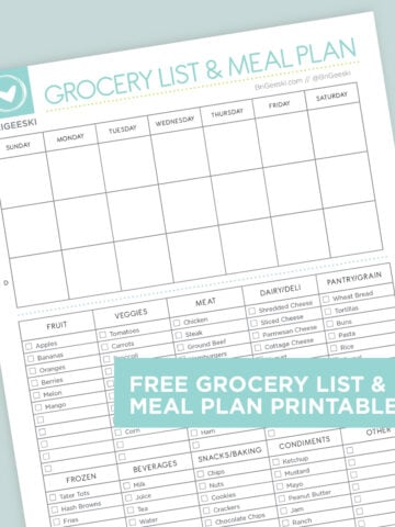 Grocery List and Meal Plan Printable