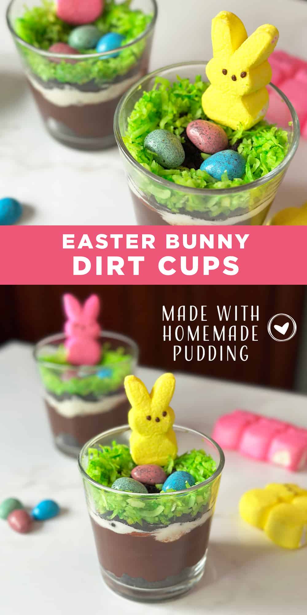 Easter Bunny Dirt Cups With Homemade Chocolate Pudding 