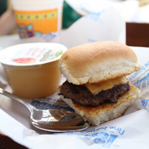 More Kids Menu Options at Islands kids mini burger with applesauce