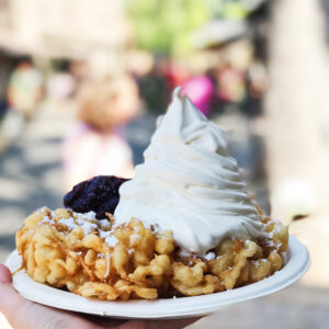 Adventure in Buena Park Boysenberry Funnel Cake from Knotts Berry Farm