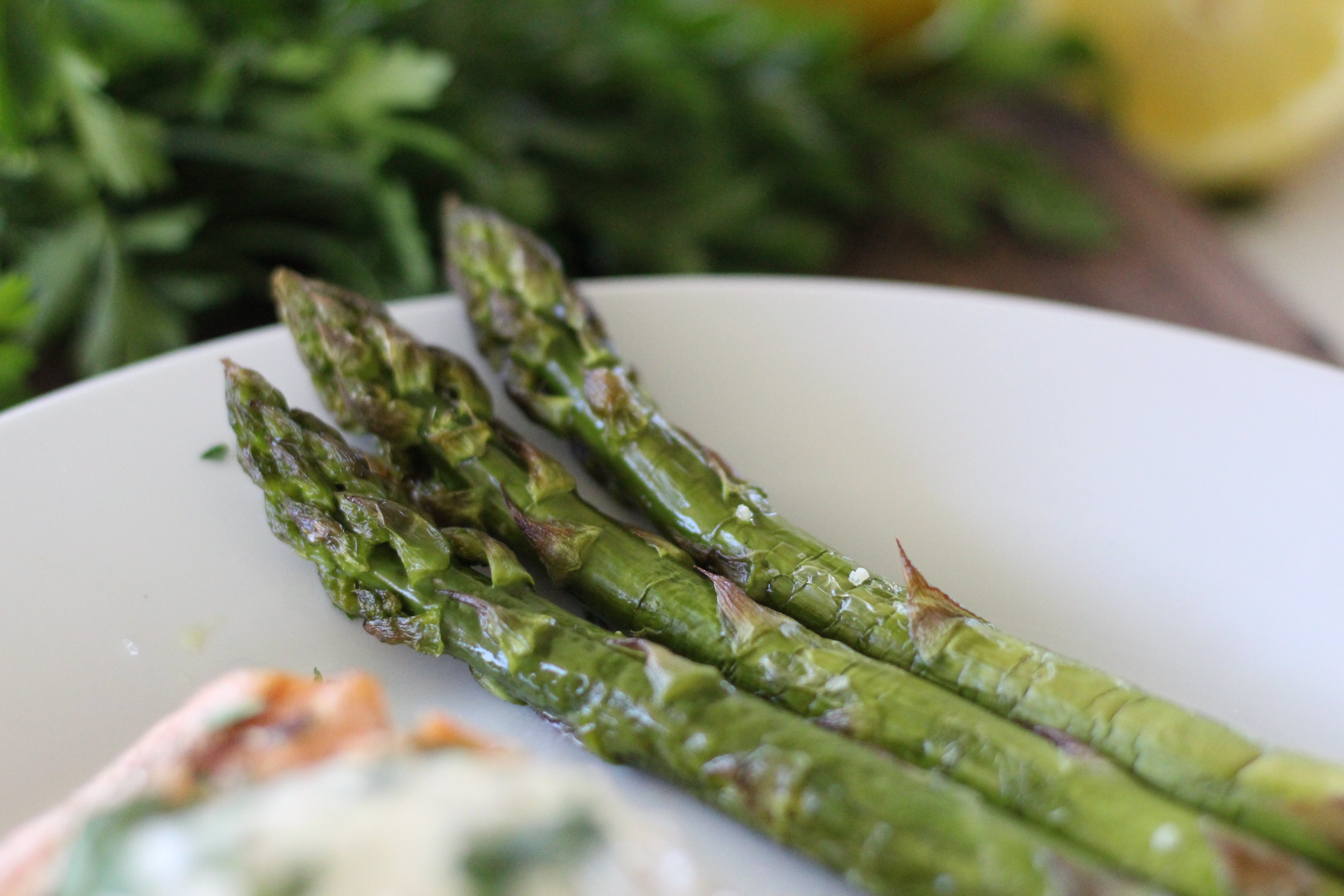 Salmon served with Asparagus