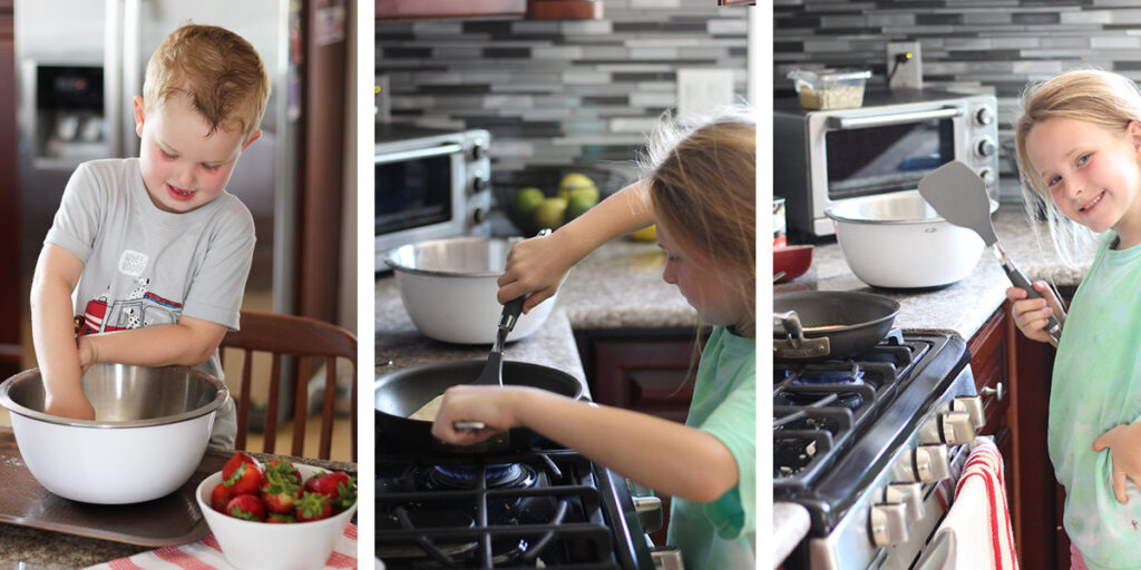 kids make pancakes