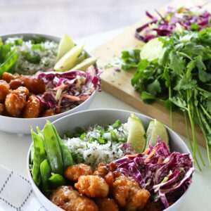 Orange Chicken Bowls With Cilantro Lime Rice orange chicken and cilantro lime rice