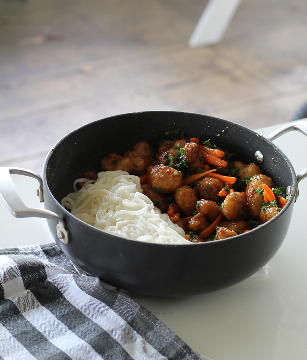 Easy Orange Chicken with Rice Noodles