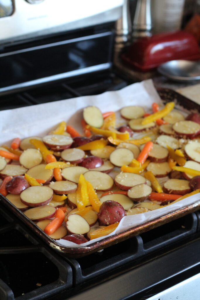 Add olive oil, salt, garlic and chopped onion