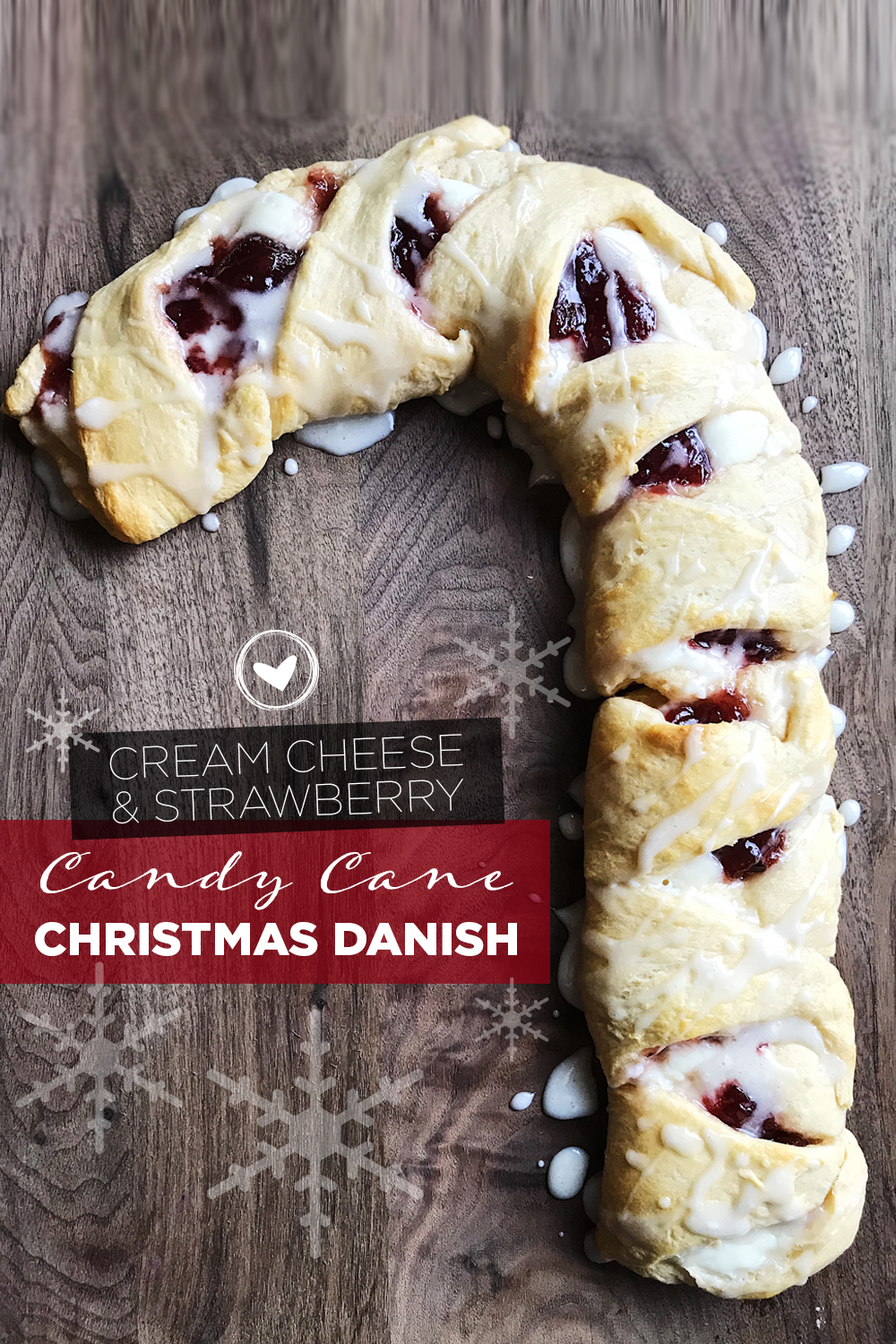 Cream Cheese & Strawberry Candy Cane Christmas Danish
