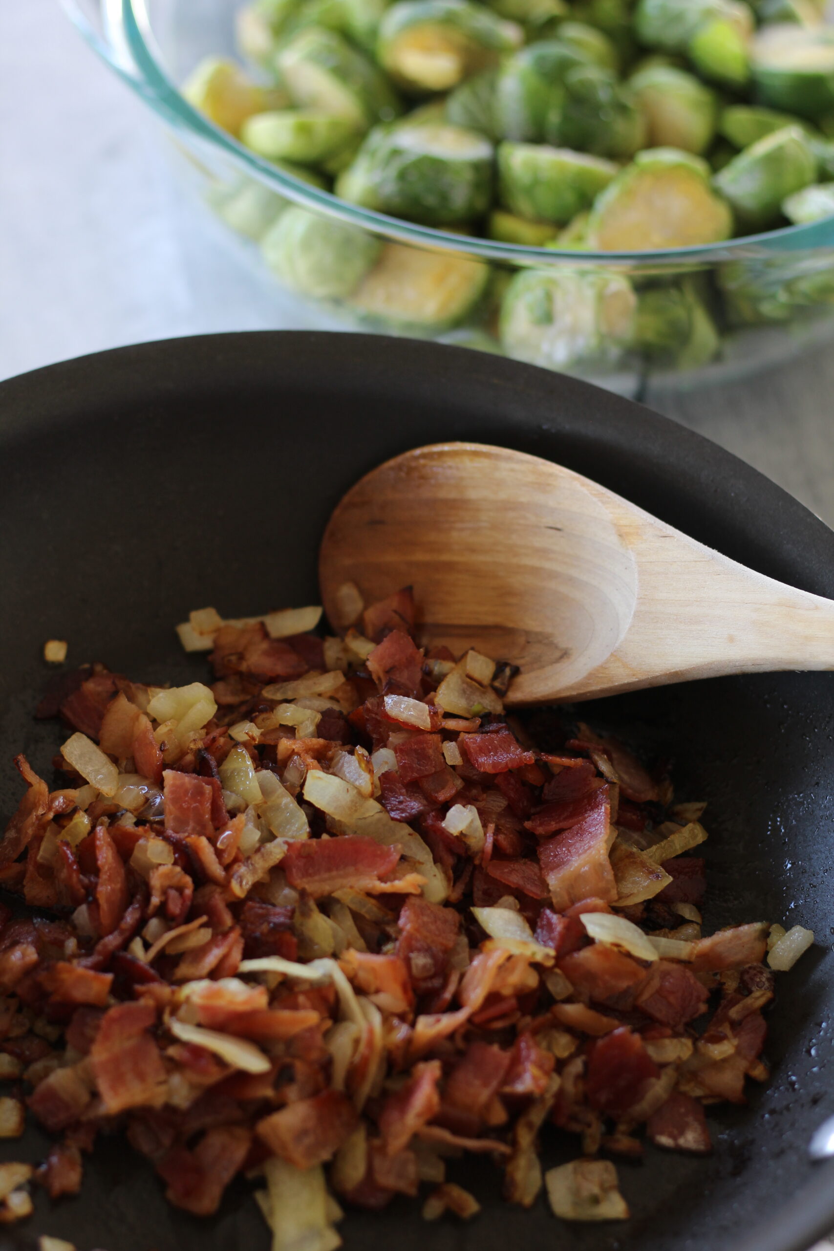 Cook the bacon and onion 