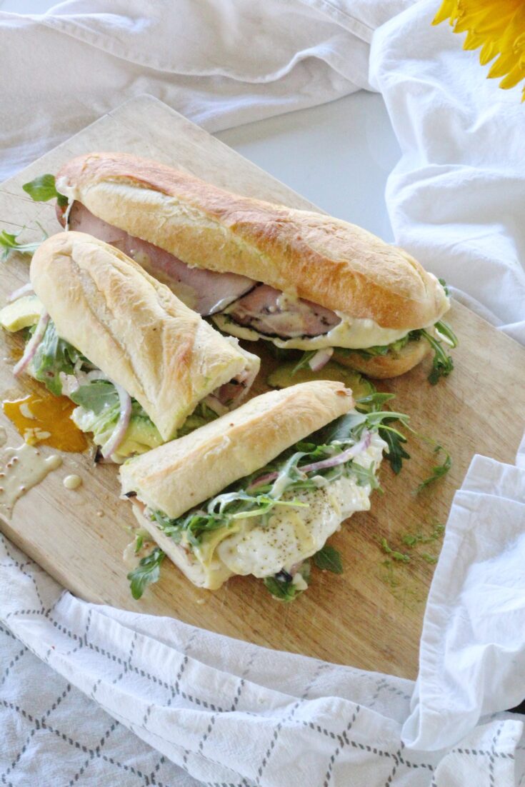 Ham, White Cheddar \u0026 Egg Baguette, image size:735x1102