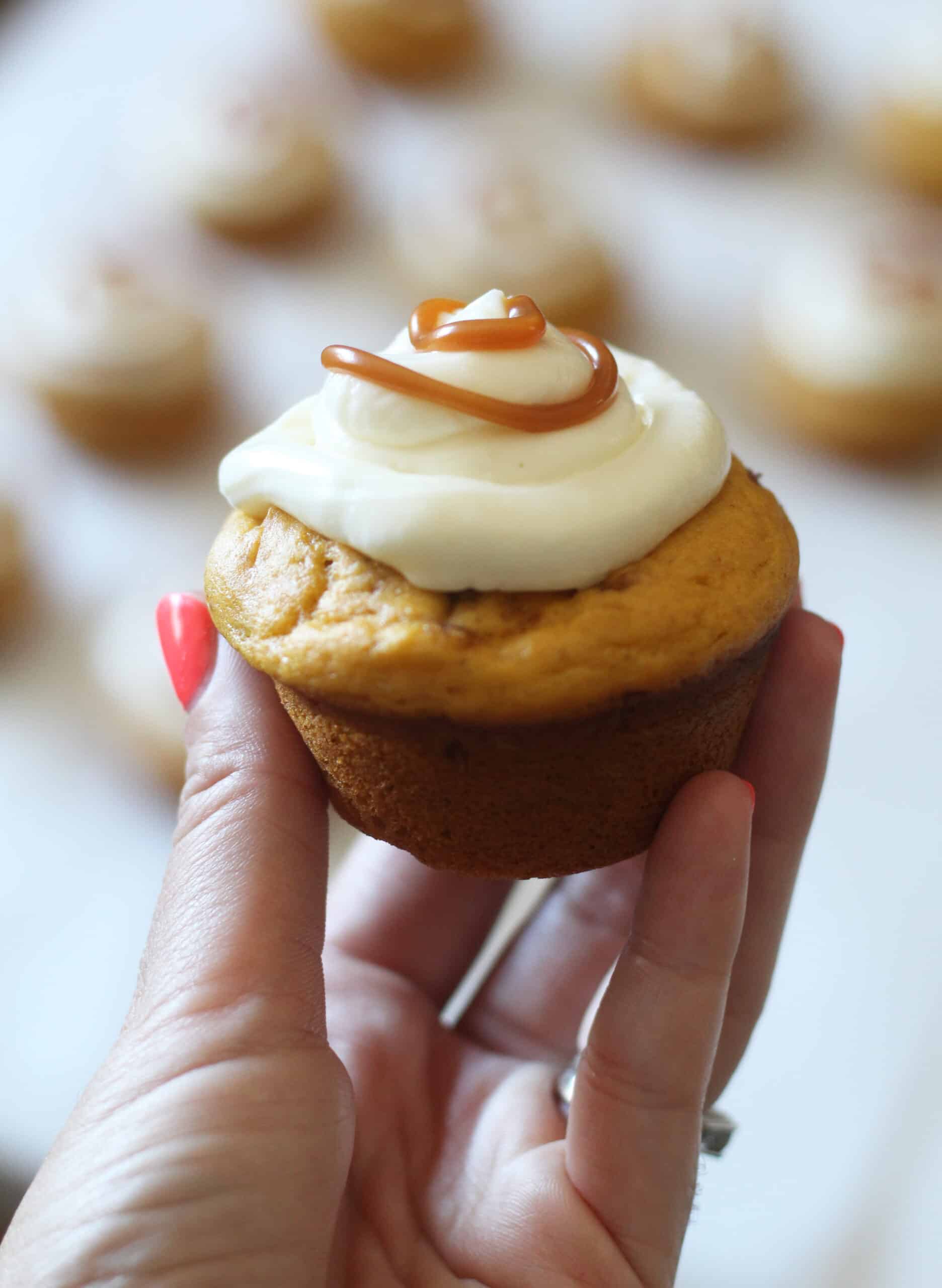 apple pumpkin muffins with cream cheese and caramel