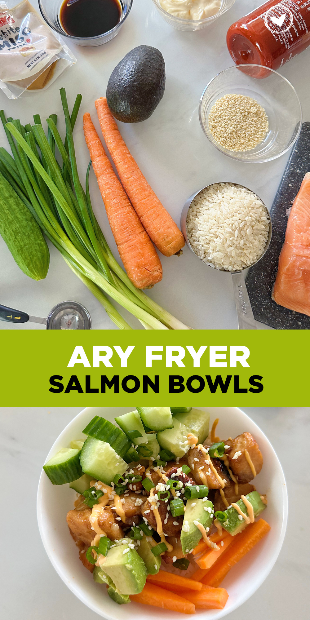 Salmon Bowls with miso glaze and spicy mayo