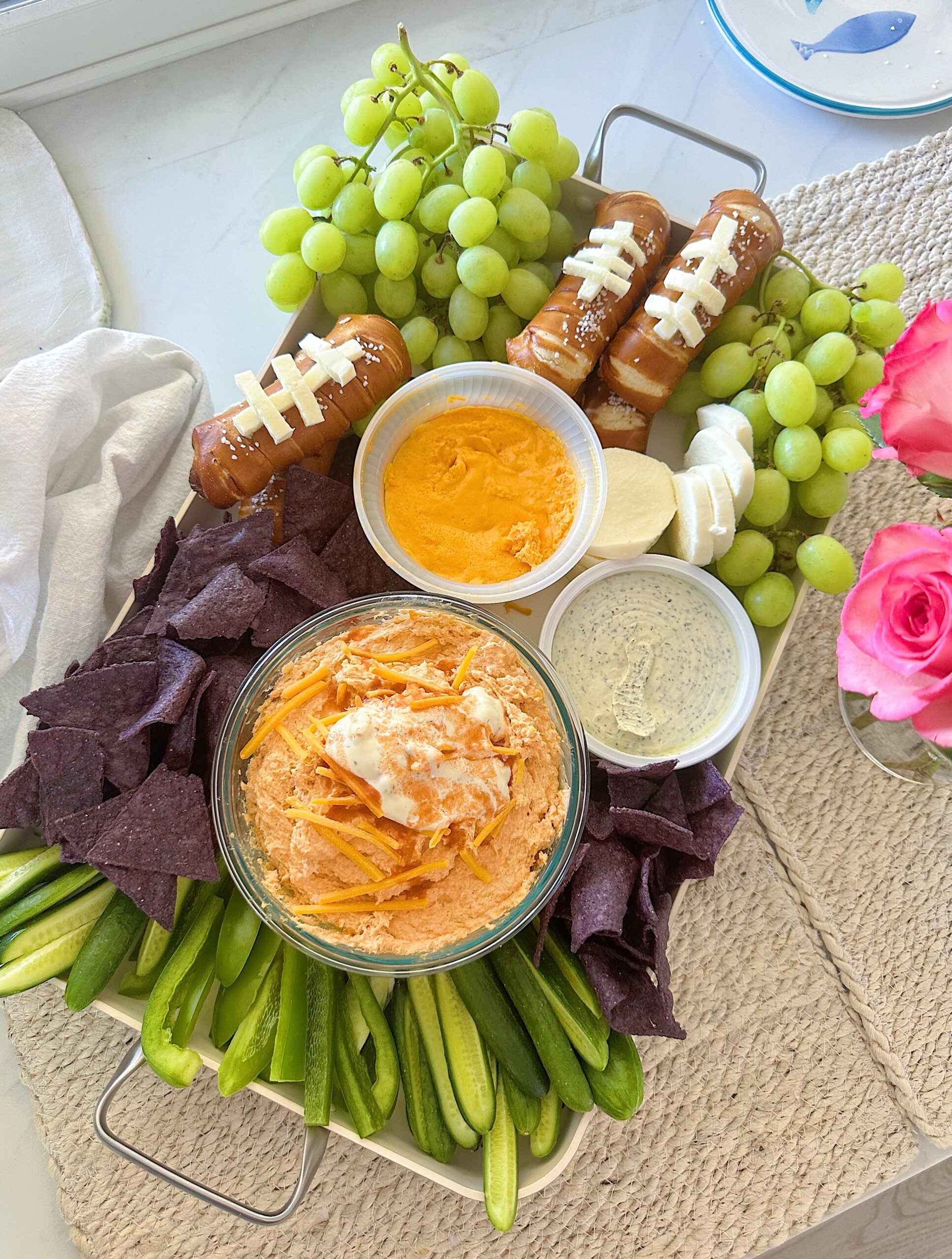 Easy Game Day Snack Board with Football Pretzels