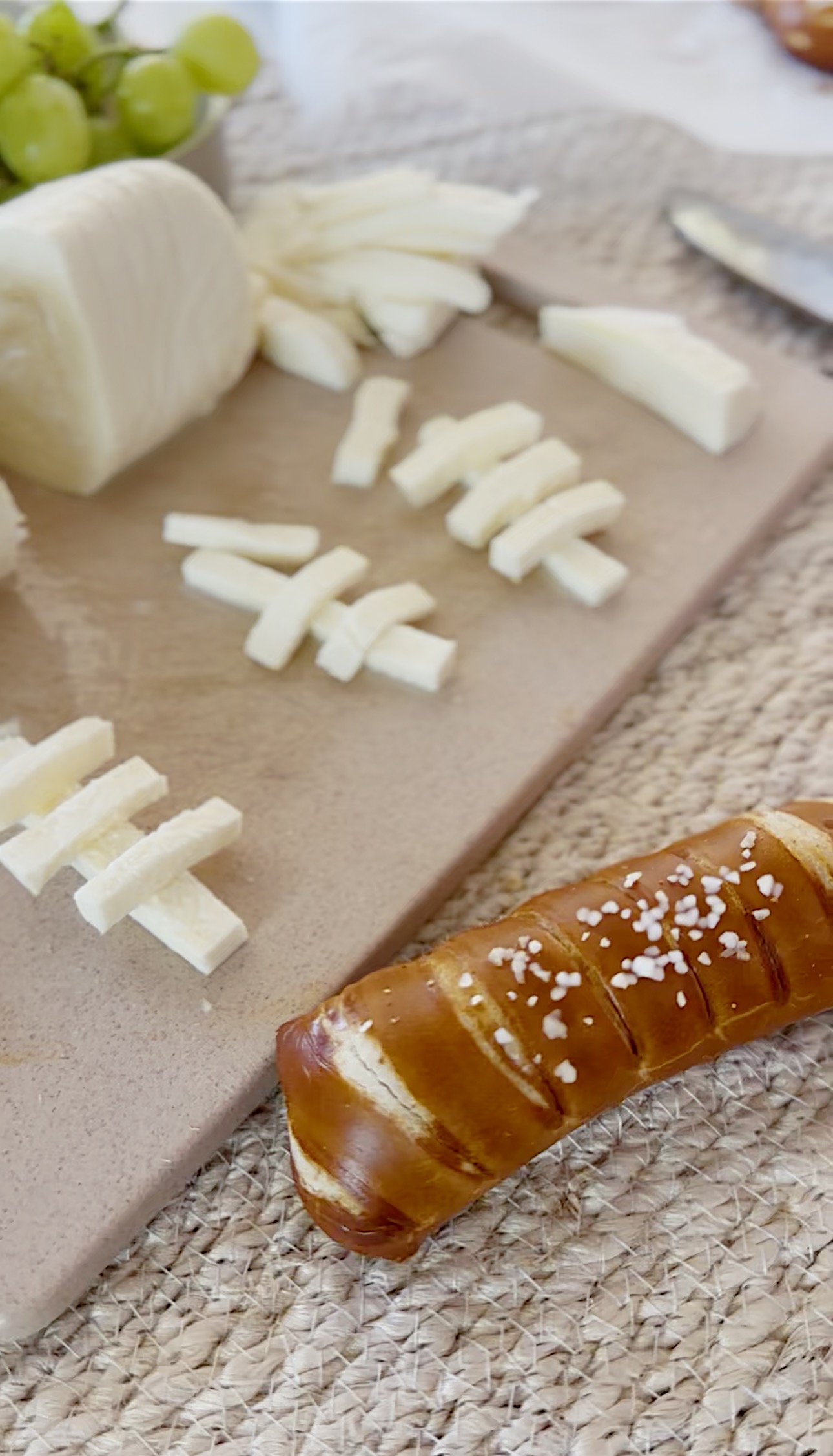 Football Snacks out of Pretzels and mozzarella