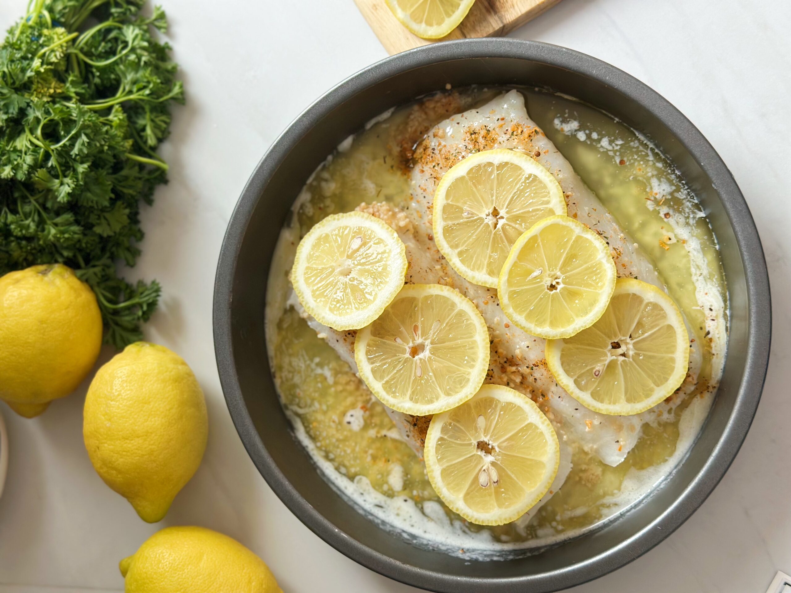 lemon slices on fish