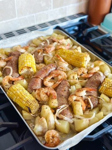 Bratwurst and Shrimp Dinner
