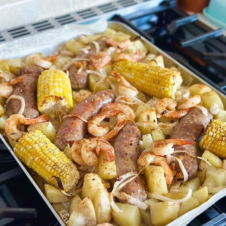 Bratwurst and Shrimp Dinner