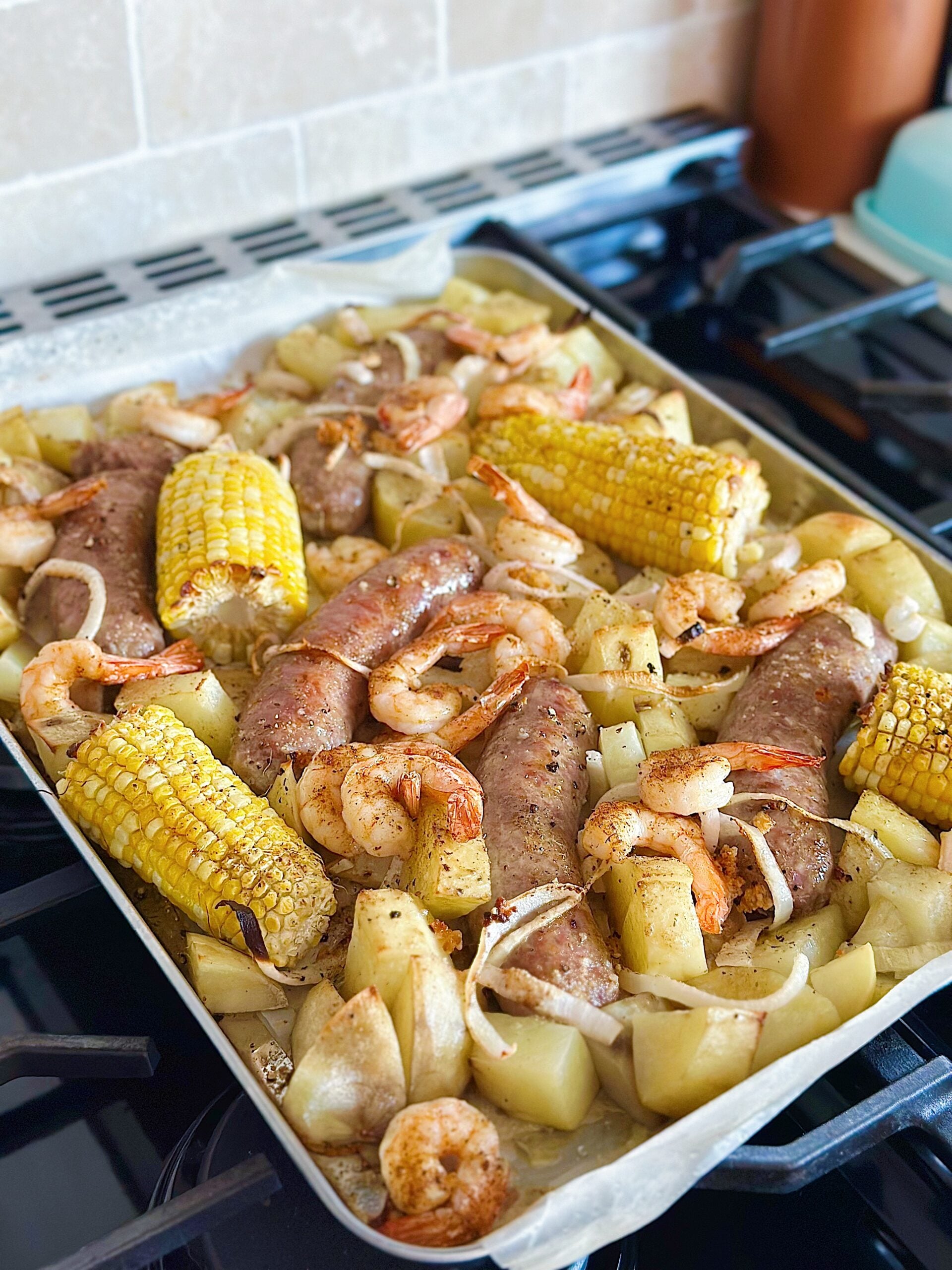 Bratwurst and Shrimp Dinner